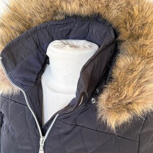Poivre Blanc Black Puffer Jacket with Faux Fur Trim